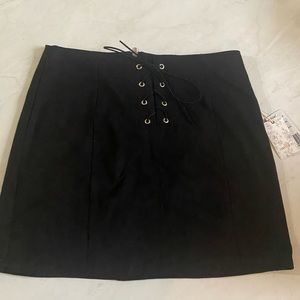 Black Faux Suede Lace Up Mini Skirt